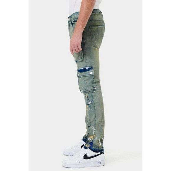 NWT Limited Edition First Row Mens Multi Cargo Slim Straight Jeans Sz 40 - Picture 3 of 12